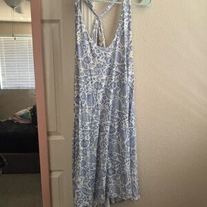 Blue and White Floral Midi Dress